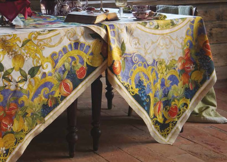Linen tablecloth Italian tablecloth. Elegant pomegranate Etsy