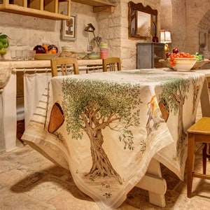 Linen tablecloth. Fall tablecloth. Rectangular, square, runner. Autumn, seasonal,. Olive. Tuscany. Made in Italy image 3