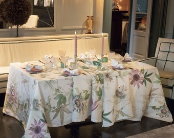 Tischdecke aus 100 % Leinen. GRANADILLA. Tischdecke mit Blumenmuster. Rechteckig, quadratisch, rund. Elegante Tischdecke. Hergestellt in Italien