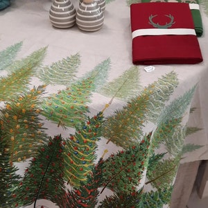 Christmas tablecloth 100% linen. cm 140x170 / 55x67. Linen tablecloth. Festive tablecloth, Christmas gift idea. Italian tablecloth image 9