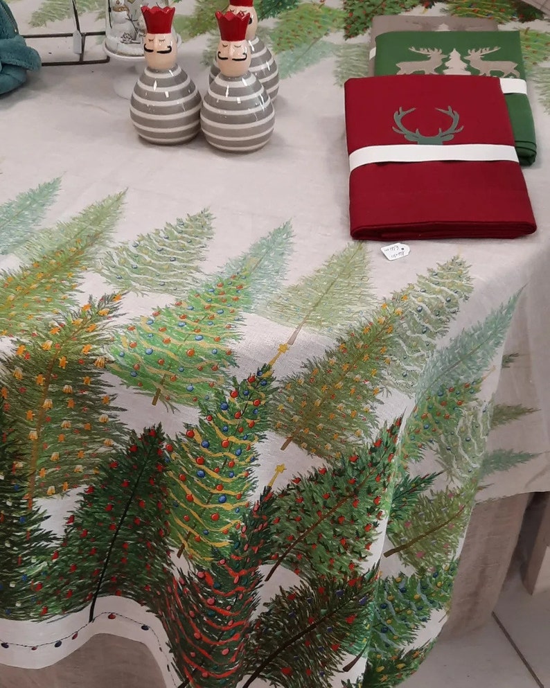 Christmas tablecloth 100% linen. cm 140x170 / 55x67. Linen tablecloth. Festive tablecloth, Christmas gift idea. Italian tablecloth image 9