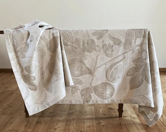 Blended linen tablecloth for round, rectangular, square table. Jacquard design. Fruits design. Elegant tablecloth handmade in Italy