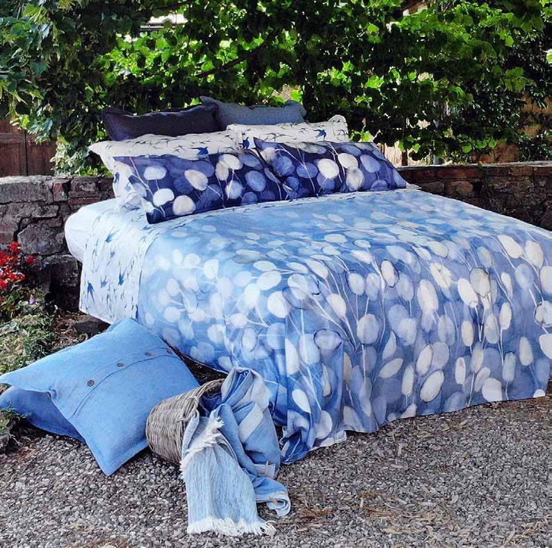 Queen Size Duvet Cover With Pillow Cases Color Blue And Light Etsy