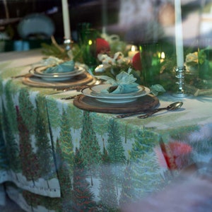 Christmas tablecloth 100% linen. cm 140x170 / 55x67. Linen tablecloth. Festive tablecloth, Christmas gift idea. Italian tablecloth image 5