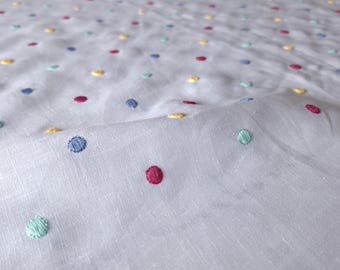 Hemstitched linen tablecloth with polka dot embroidery. Colour of your choise. Custom size. Made in Italy