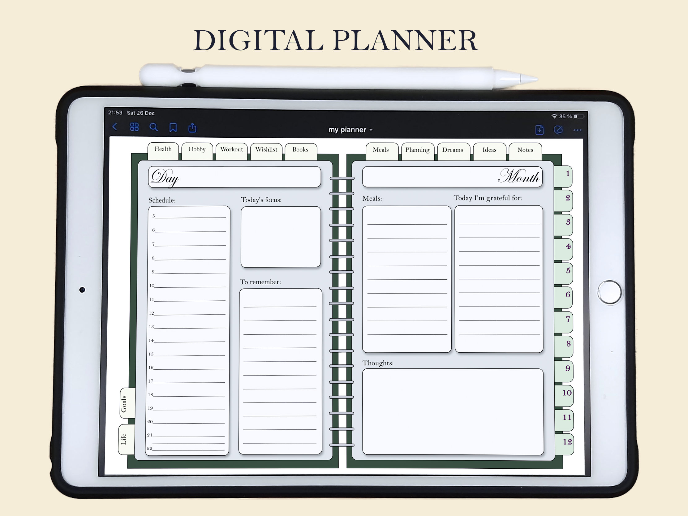 Digital Planner DIGITAL PRODUCT Instant Download Undated Etsy UK