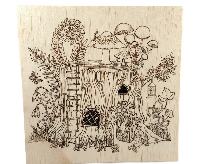 Color Your Own Fairy House Hand Burned Wooden Sign