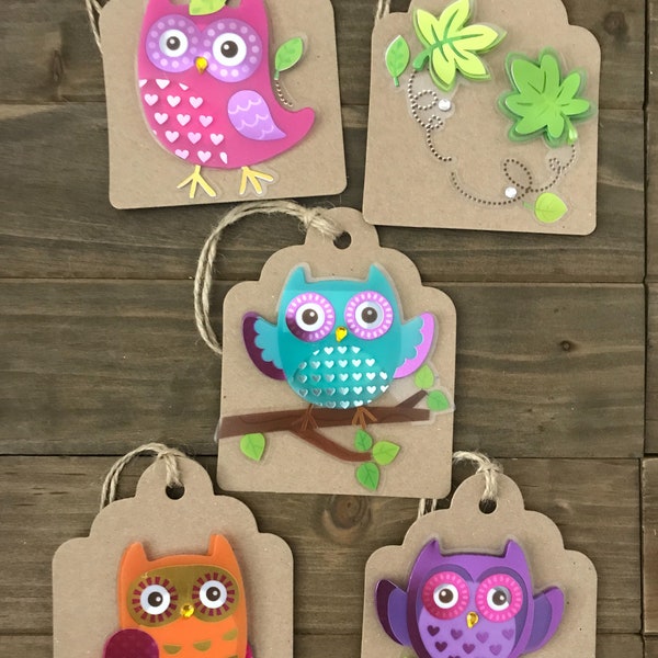 Set of 5 Large 3D Owl Gift Tags, Owl Party Favor Tags, Owl Table Decor or Banner