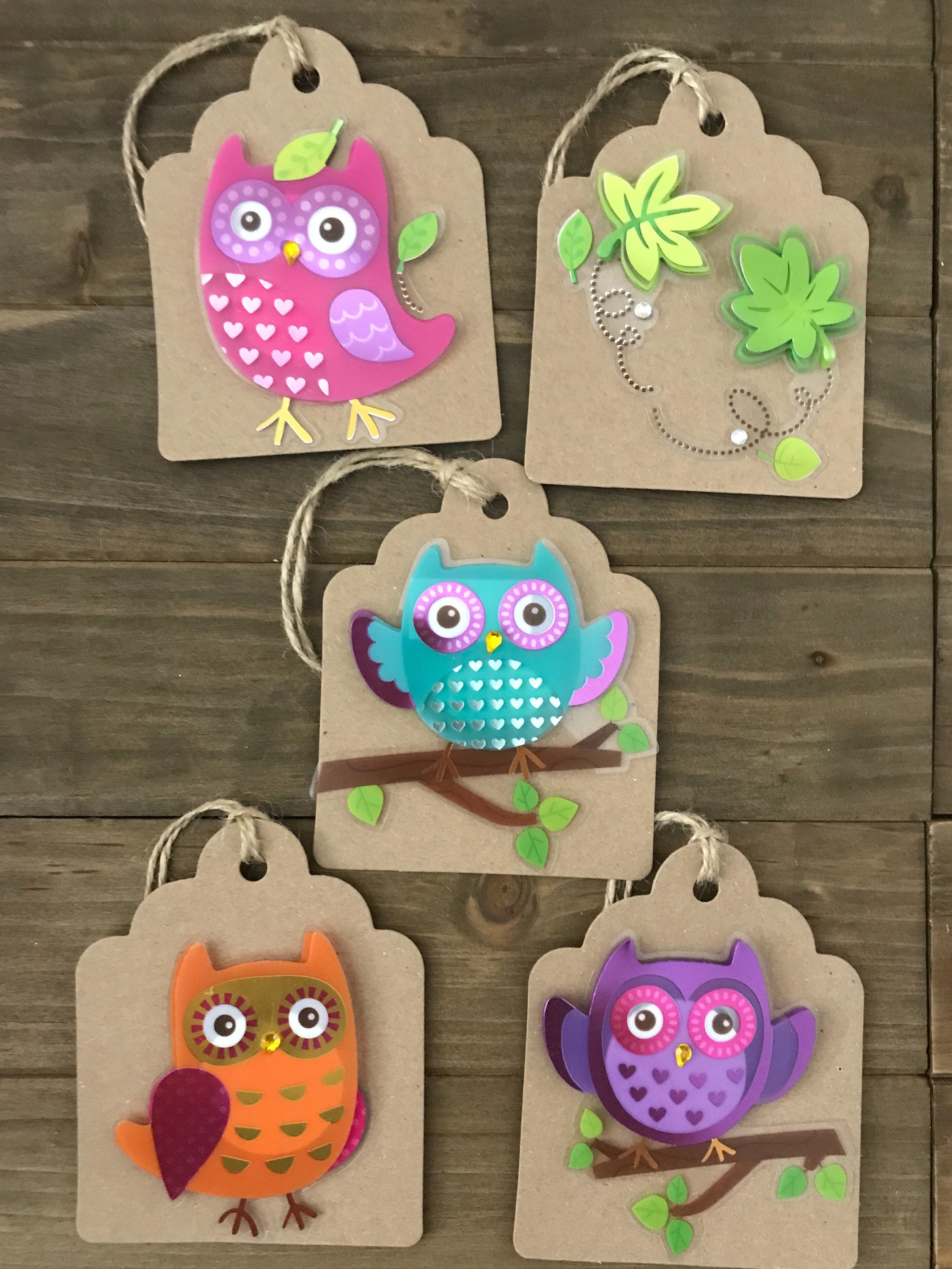 Set of 5 Large 3D Owl Gift Tags, Owl Party Favor Tags, Owl Table Decor or Banner