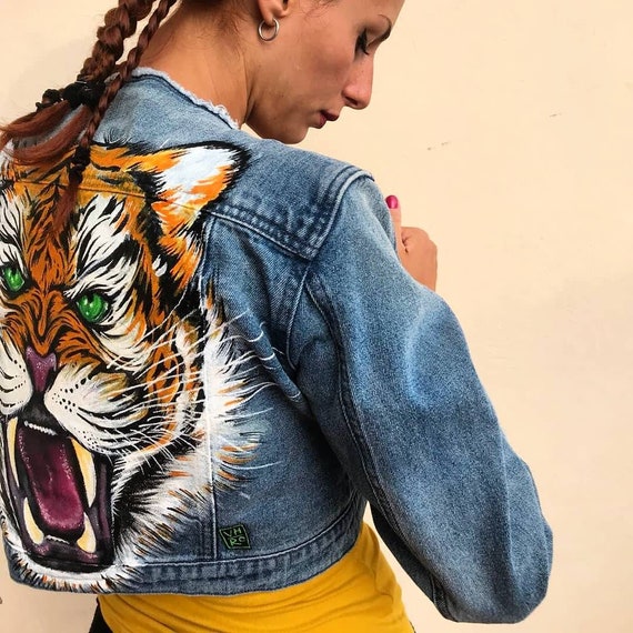 Giacca Di Jeans Dipinta a Mano Tigre Roaring Tiger Custom | Etsy Ireland