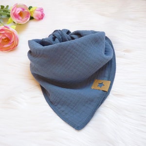 Muslin scarf children, 45 x 45 cm or 50 x 50 cm, plain denim blue also with name image 2