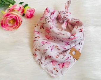 Children's muslin scarf, 45 x 45 cm, pink flowers (also with name)