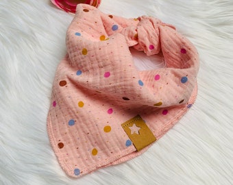 Muslin scarf small, 40 x 40 cm, pink/colorful dots