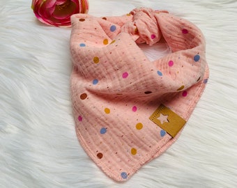 Muslin scarf children, 45 x 45 cm or 50 x 50 cm, pink/colorful dots (also with name)