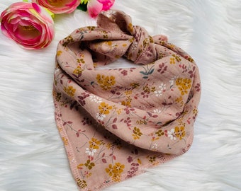 Muslin scarf children, 45 x 45 cm or 50 x 50 cm, rose/flowers (also with name)