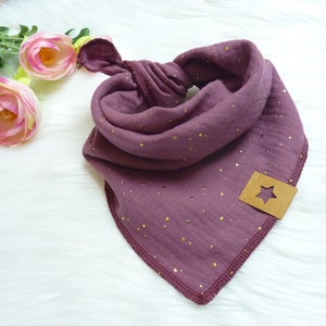 Muslin scarf children, 45 x 45 cm or 50 x 50 cm, berry/gold dots (also with name)