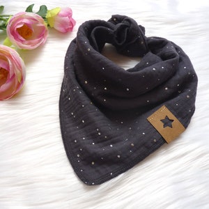 Children's muslin scarf, 45 x 45 cm, dark gray & silver dots (also with name)