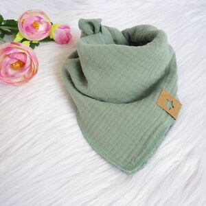Muslin scarf children, 45 x 45 cm or 50 x 50 cm, green plain (also with name)
