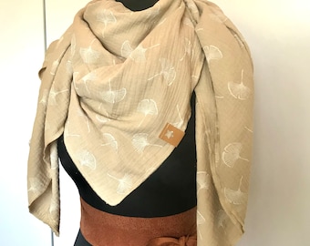 XXL muslin scarf, 130 x 130 cm, beige/Ginkgo