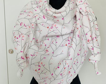 XXL muslin scarf, 130 x 130 cm, white/spring branches