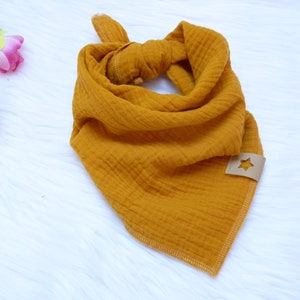 Muslin children's scarf, 45 x 45 cm or 50 x 50 cm, mustard yellow uni (also with name)