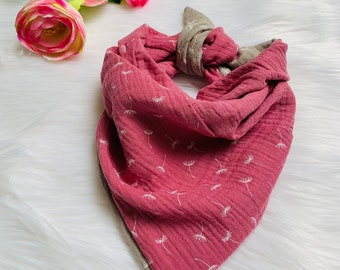 Muslin children's scarf, 50x50X80cm, unique, pattern mix of dusky pink beige dandelions #24