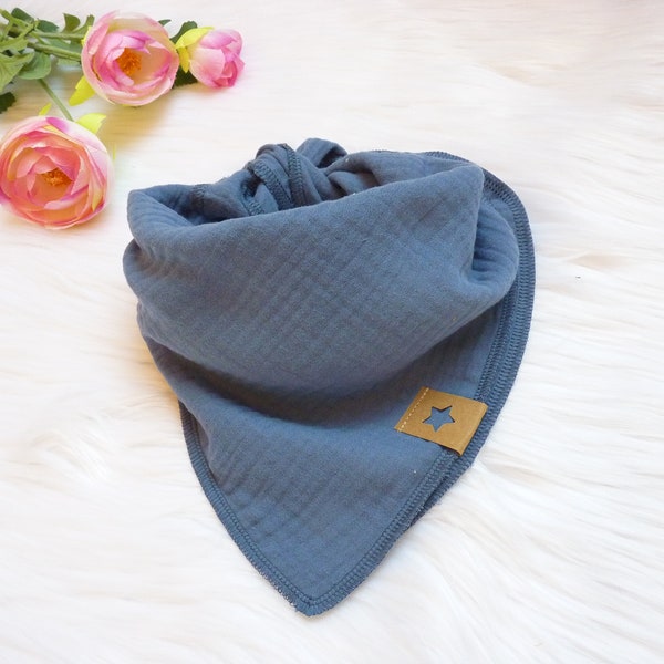 Muslin scarf children, 45 x 45 cm or 50 x 50 cm, plain denim blue (also with name)