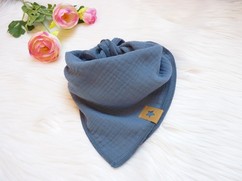 Muslin scarf children, 45 x 45 cm or 50 x 50 cm, plain denim blue also with name image 1