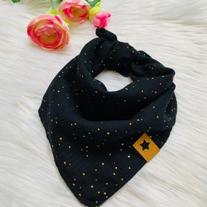 Muslin scarf for children, 45 x 45 cm or 50 x 50 cm, black & gold dots (also with name)