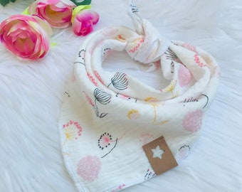 Muslin children's scarf, 45 x 45 cm or 50 x 50 cm, dandelion meadow (also with name)