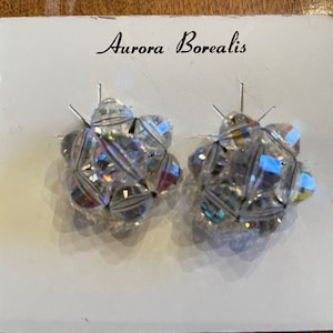 Vintage 1950s Aurora Borealis Rhinestone Clip-On Earrings