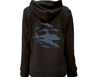 Sweat-shirt plongée zippé Femme MOKARRAN Shark Wall Coton Bio