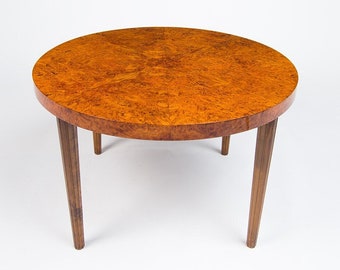 Burr Walnut Mid Century Coffee Table, Swedish 1940’s Scandinavian Design Vintage Furniture