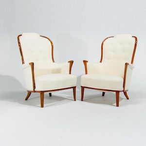 Carl Malmsten Lounge Chair in Creme Boucle, Schweden, 1950er Jahre