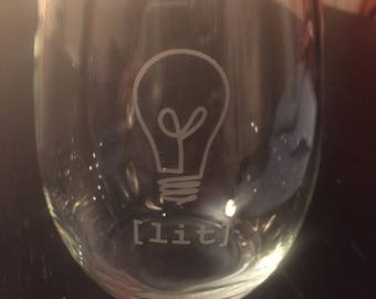 Custom Etched Stemless Wine Glass, Sandblasted Glass, Personalized Glasses
