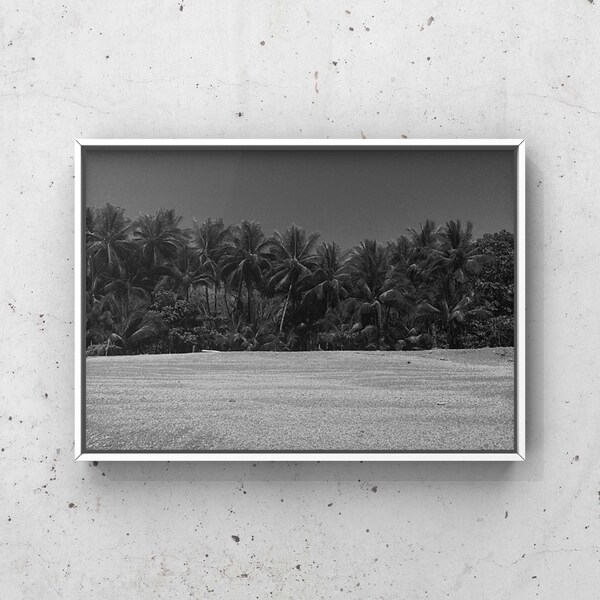 Tropical Trees, Guanacaste Beach Scene - Black and White Digital Instant Download Wall Art - Home Office Housewarming Gift Idea. Printable.