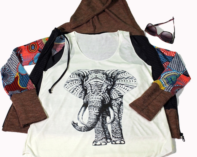 Elephant tank top for women - Yoga  Exercise - White Top - Elephant Top