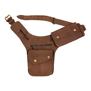 Brown Leather Pocket Belt: Festival Utility Fanny Pack