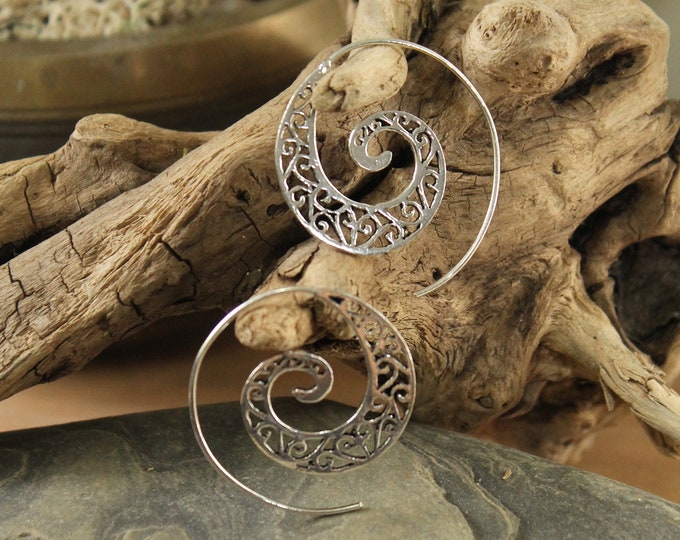 Brass Spiral Earring , Tribal EarringBoho Earring , Tribal Earring , Gypsy Earring