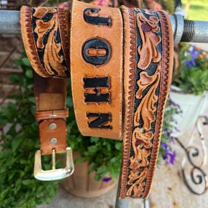 John - Vintage Leather Tooled Name Belt - Vintage Western  display picture 1