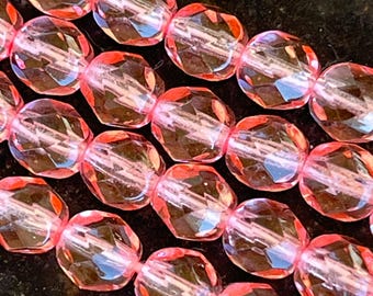 6mm x 4mm Pink Czech Glass Beads - Transparent Pink Beads - Full Strand - Pink Beads