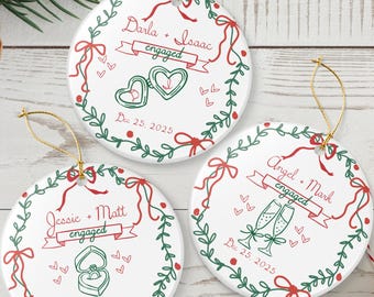 Personalized Engaged Ornament, Custom Names, Christmas Keepsake