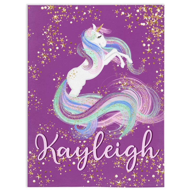 Purple Unicorn Soft Minky Blanket Custom Name Rainbow Unicorn Etsy
