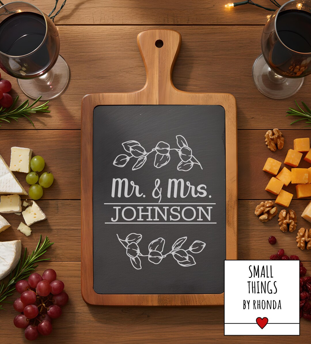 Personalized Acacia Wood Charcuterie Board, Mr & Mrs Engraved Slate ...
