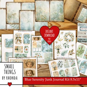 Kit de scrapbooking "Serenidad Azul Apacible", etiquetas, efímeras, descarga digital, scrapbooking vintage