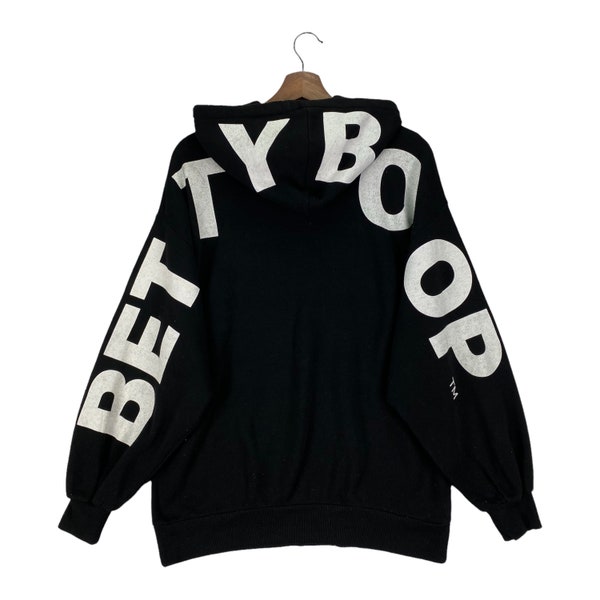 Vintage Strange Heaven X Betty Boop Black Hoodie Sweater Big Logo Spellout Pullover Jumper Size M