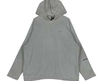 Vintage Nike 2000 Swoosh Hoodie Sweater Small Logo Embroidery Made In Malaysia Beige Pullover Jumper Size L