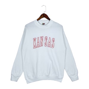 Vintage 90s Kansas State Sweatshirt Crewneck Purple Made In Mexico White Pullover Jumper Size M