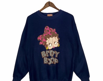 Vintage Betty Boop Sweatshirt Crewneck Navy Blue Pullover Jumper Size M