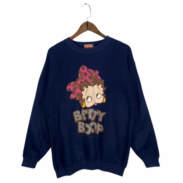 vintage Betty Boop Sweatshirt ras du cou bleu marine pull pull taille M